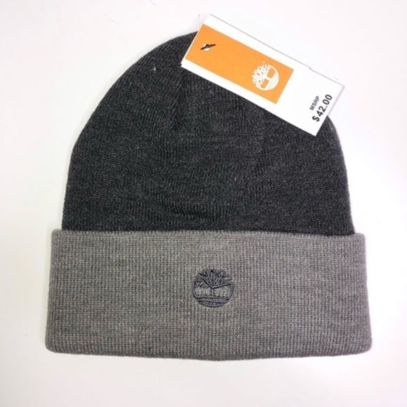 New Timberland Gray Colorblock Knit Beanie - Picture 1 of 2